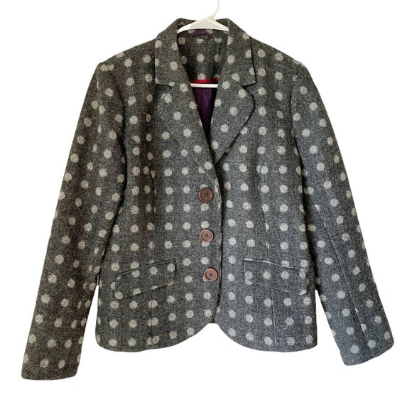 Boden Jackets & Blazers - Boden Polka Dot 100% Wool Gray 3 Button Blazer Long Sleeve Women's Size 18
